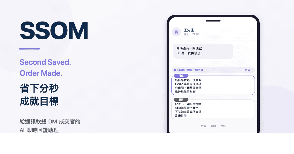 SSOM 在不動產帶看的 DM 對話建議示意